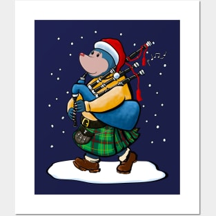 The Scottish Mole Of Kintyre Plays Bagpipes At Christmas! Posters and Art